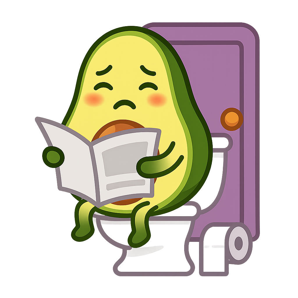 Ilustración del aguacate leyendo en el baño